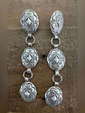 Vintage Native Navajo Southwestern Sterling Silver Concho Dangle Earrings
